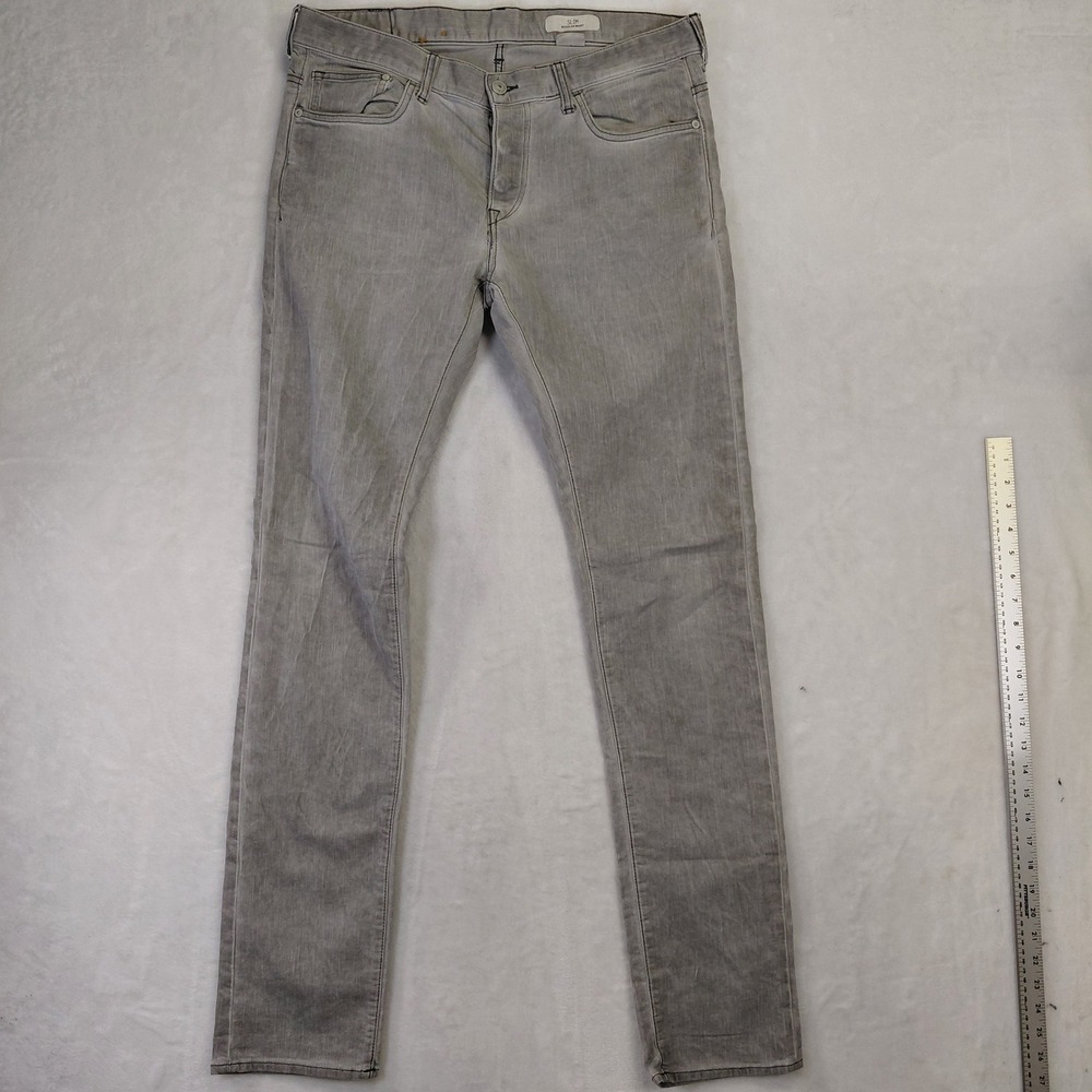 H&M Slim Regular Waist Light Grey Button Fly Jeans Mens 34x34